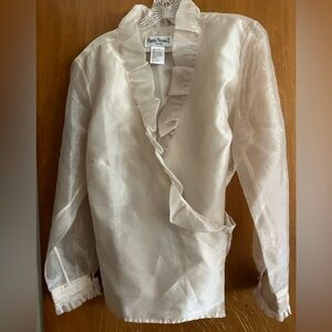 Ronni Nicole II by Ouida Sheer Ivory Ruffle Wrap Blouse Size 1X